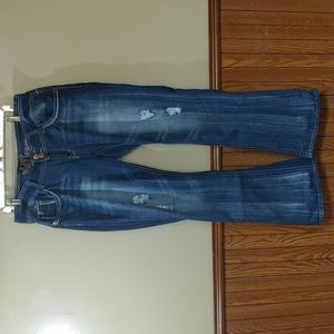 Wallflower Women's Dark Blue Distressed Boot Cut Jeans